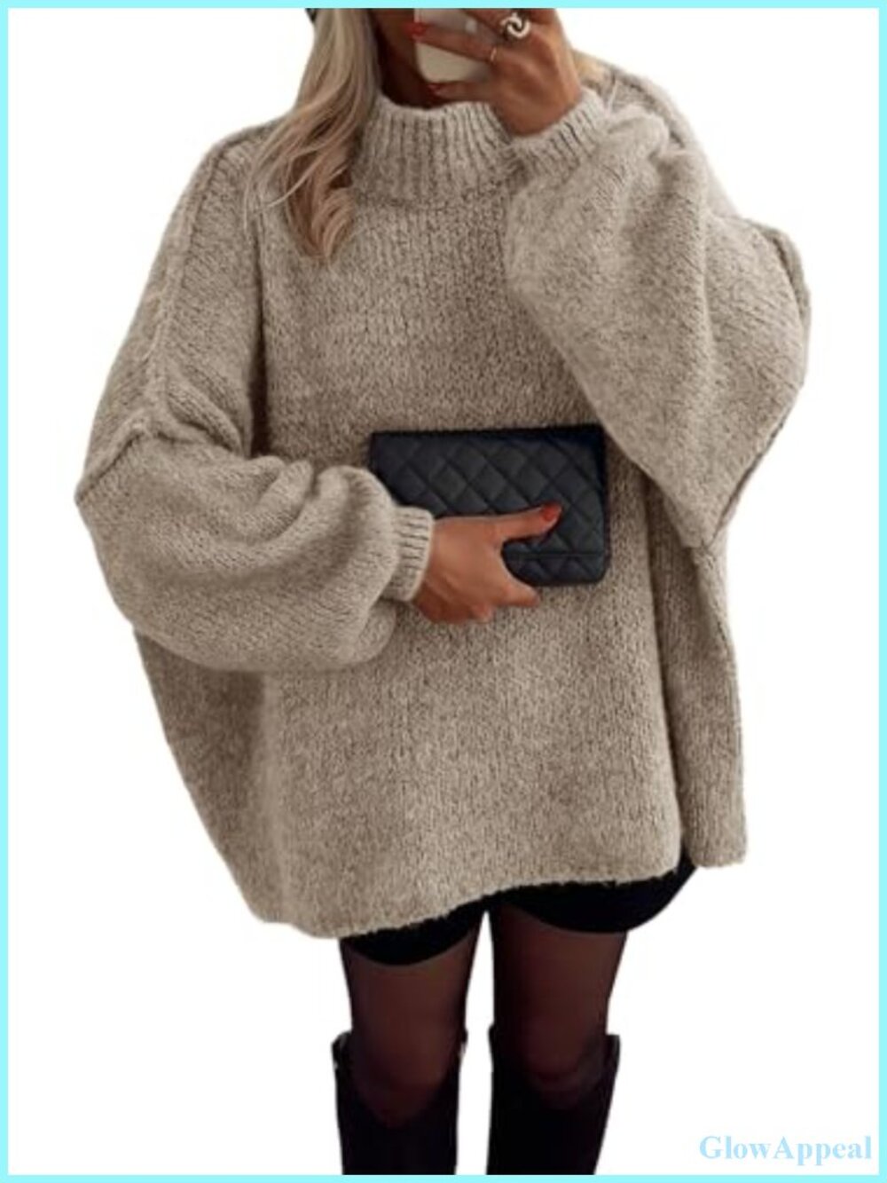 Womens Oversized Chunky Knit Mock Neck Sweater Pullover